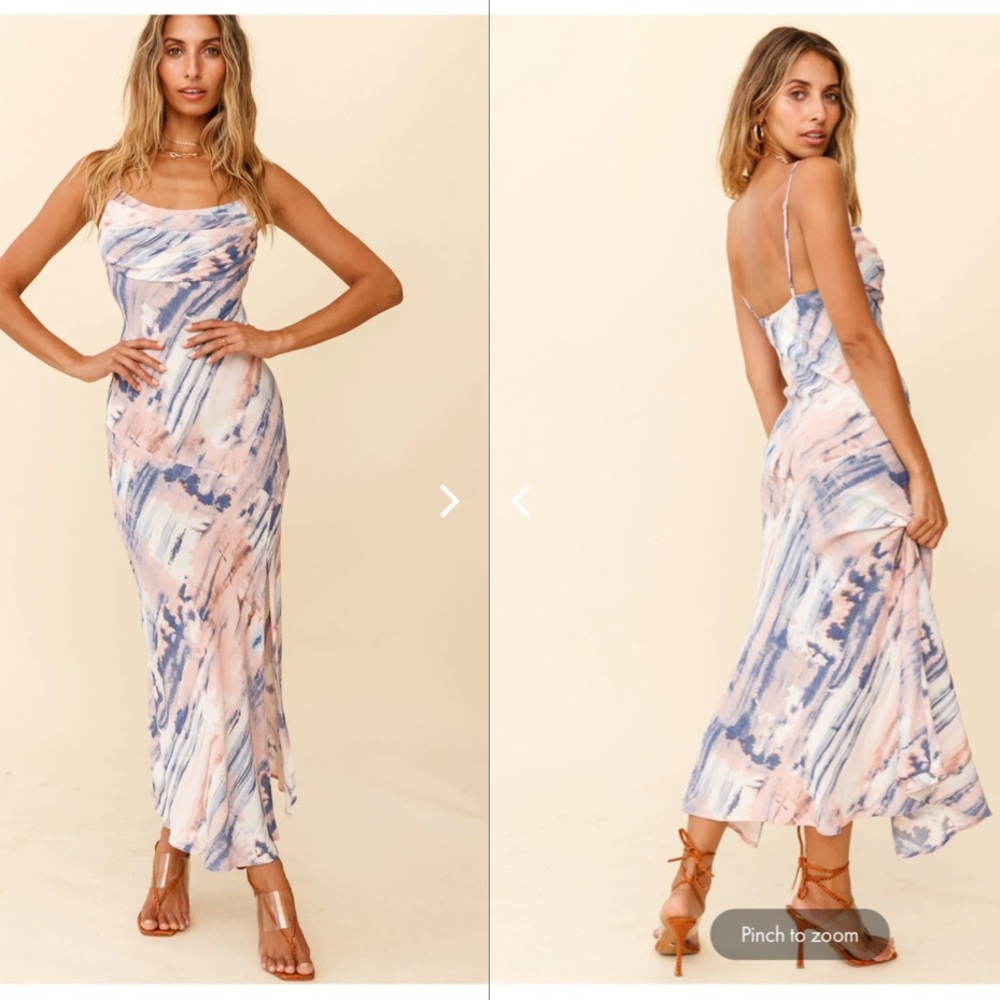 Well Versed Pleated Bust Front Split Dress Blue NWT